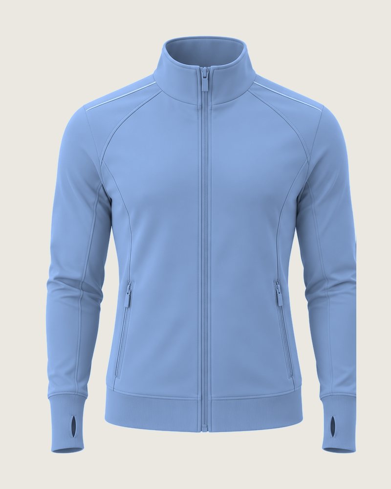 The Cover zip-through scrub jacket in Sky