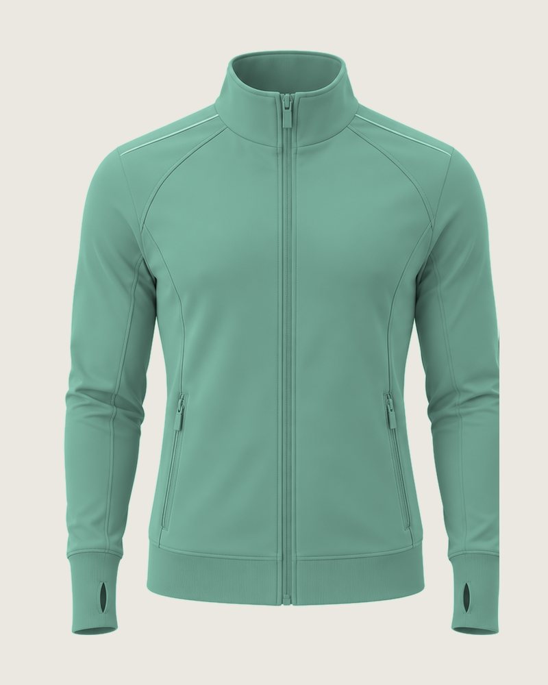 The Cover zip-through scrub jacket in Theatre