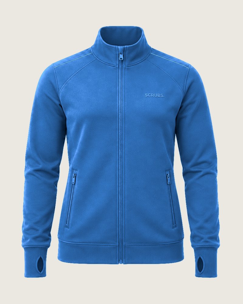 The Cover zip-through scrub jacket in Ward