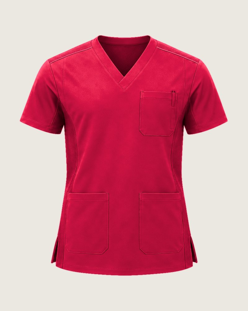 The Early three-pocket v-neck top in Cherry
