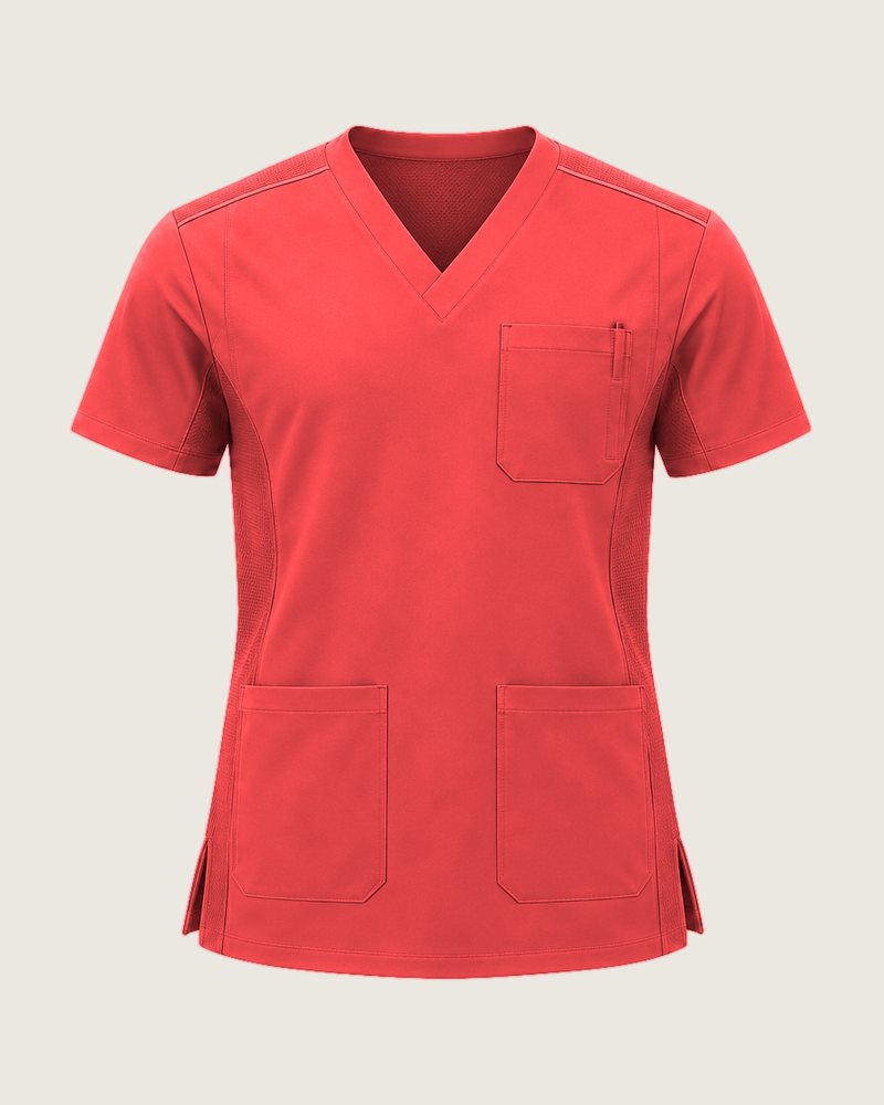 The Early three-pocket v-neck top in Coral