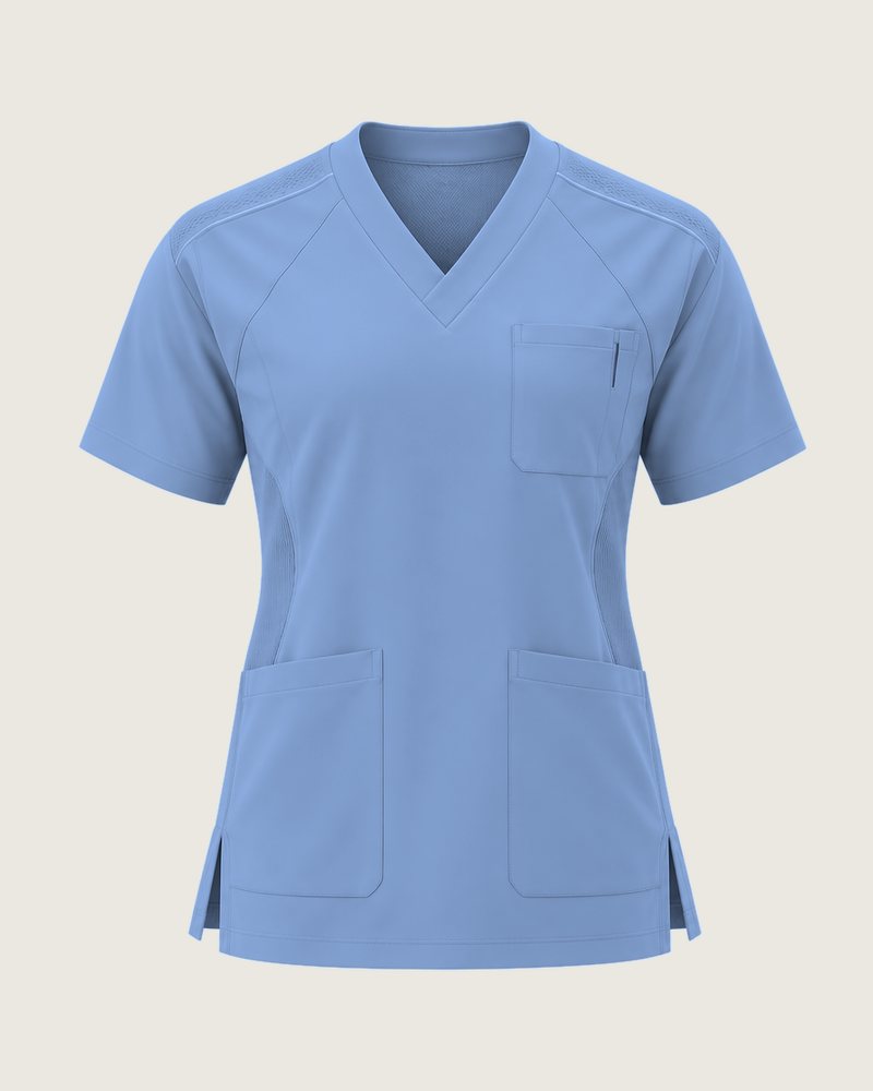 The Early three-pocket v-neck top in Sky