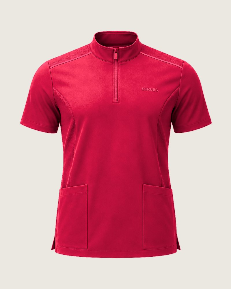 The Theatre mock-neck zip top in Cherry