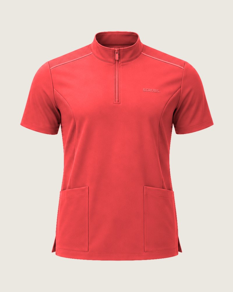 The Theatre mock-neck zip top in Coral