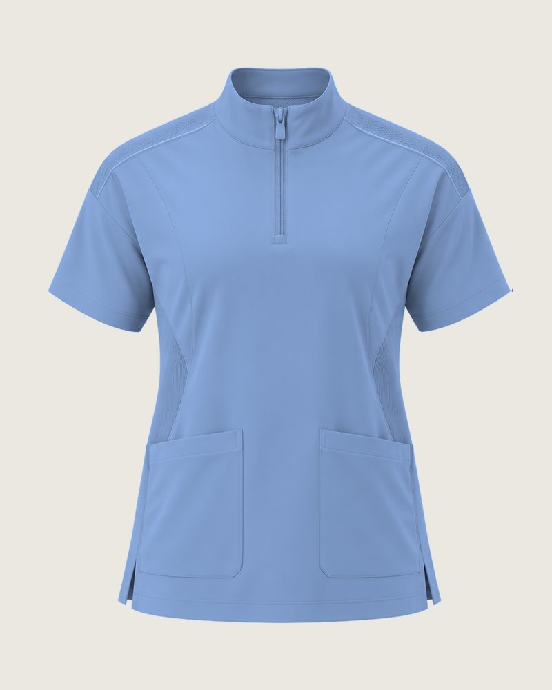 The Theatre mock-neck zip top in Sky