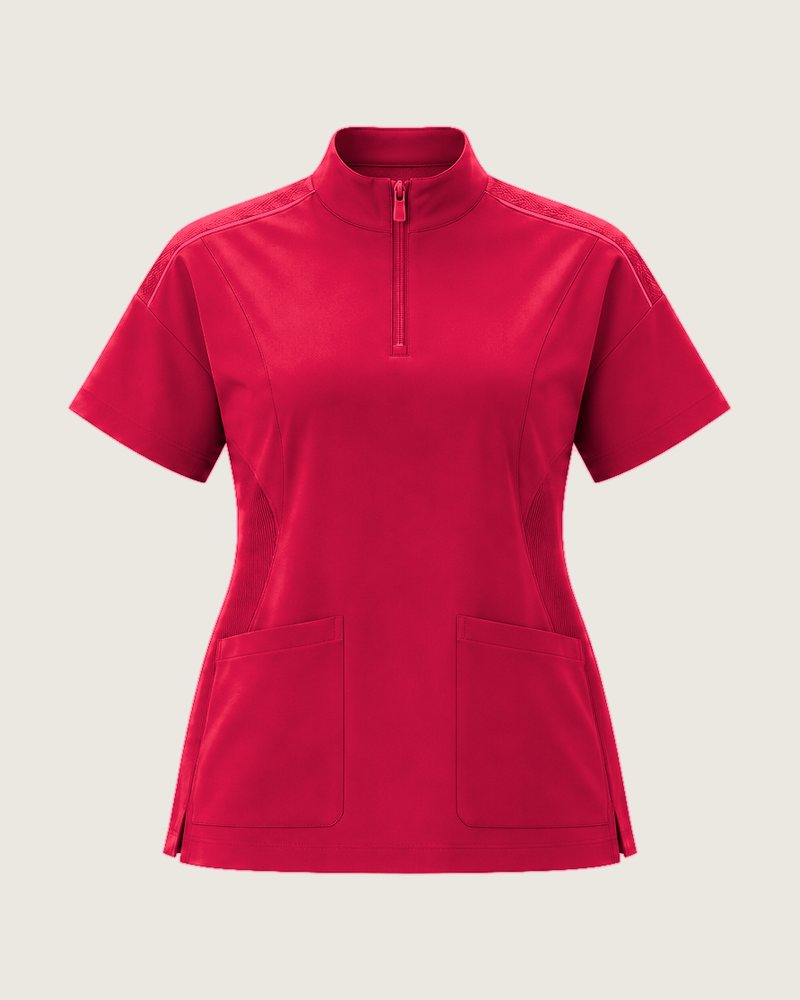 The Theatre mock-neck zip top in Cherry