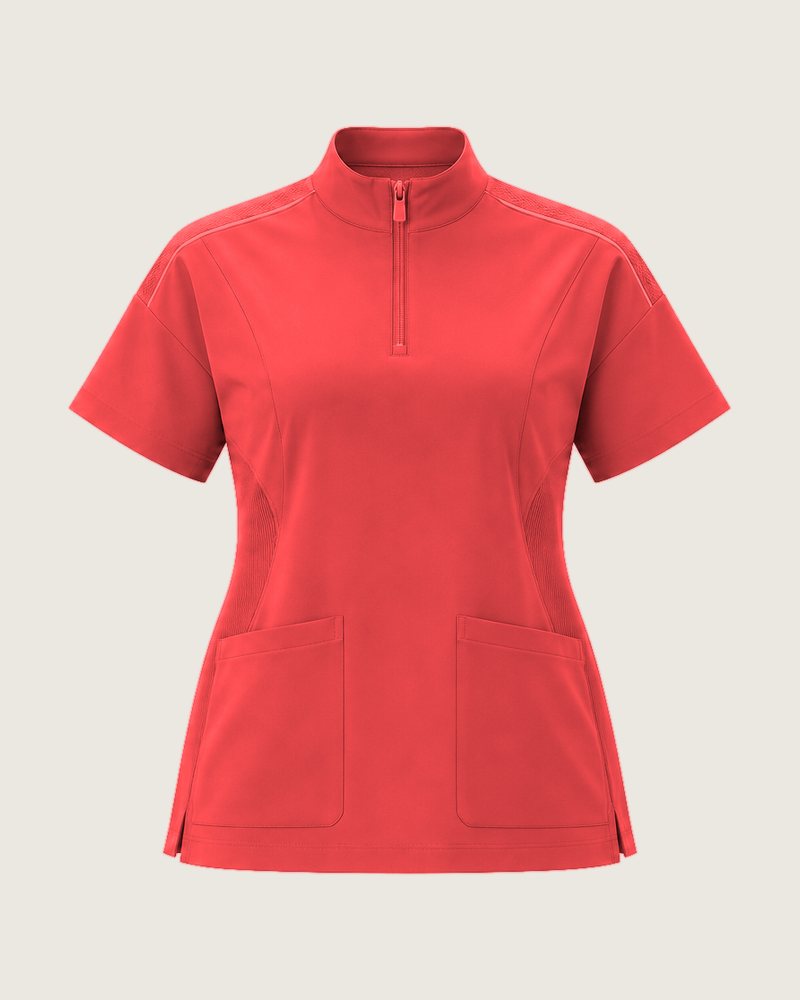 The Theatre mock-neck zip top in Coral