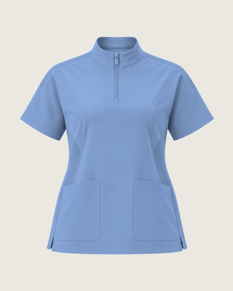 The Theatre mock-neck zip top in Sky